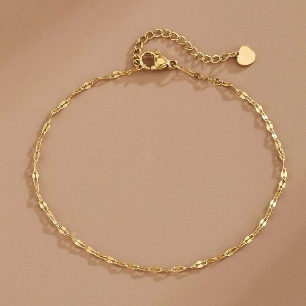Stainless Steel Gold Colored Anklet with Simple Chain